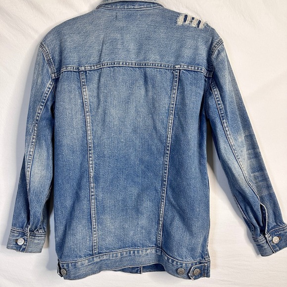 Madewell Distressed Jean Jacket XXS Medium Wash Denim C5791 Cotton Trucker - Picture 2 of 10